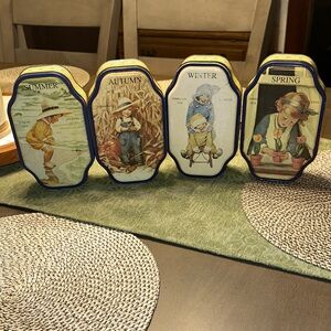 American Vintage Seasonal Decorative Tins in Blue and Cream